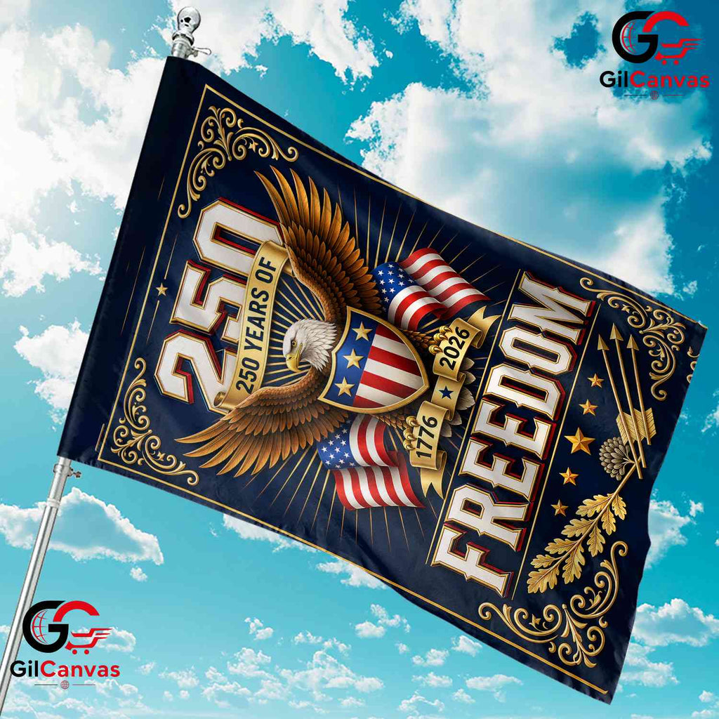 Ornate 250 Years of Freedom Eagle Vintage Patriotic Shield Banner Garden Flag