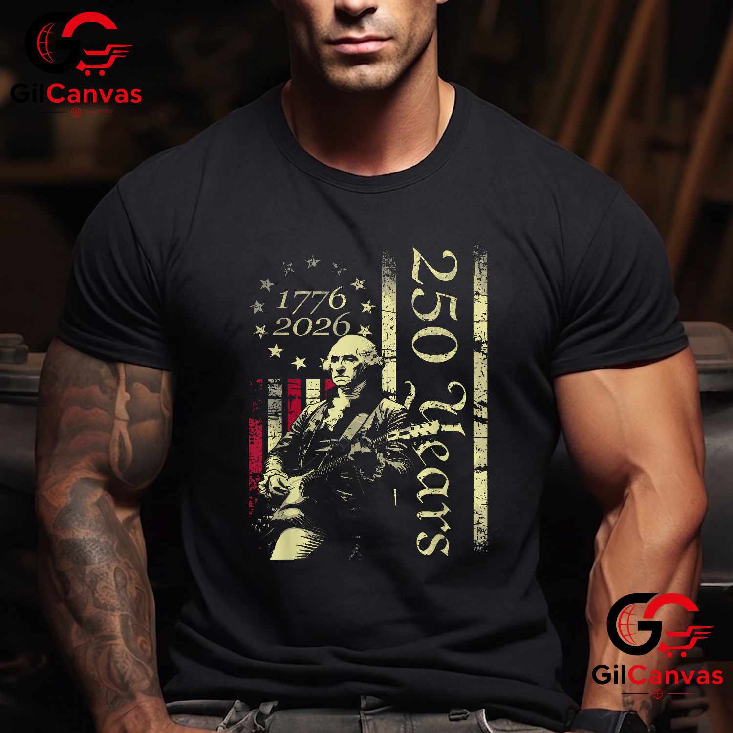 Patriot Guitar American Flag 250th Anniversary 1776-2026 Unisex Men Women T-Shirt