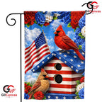 Patriotic Birdhouse 250th Garden Flag Cardinal Birds American Summer Yard Sign