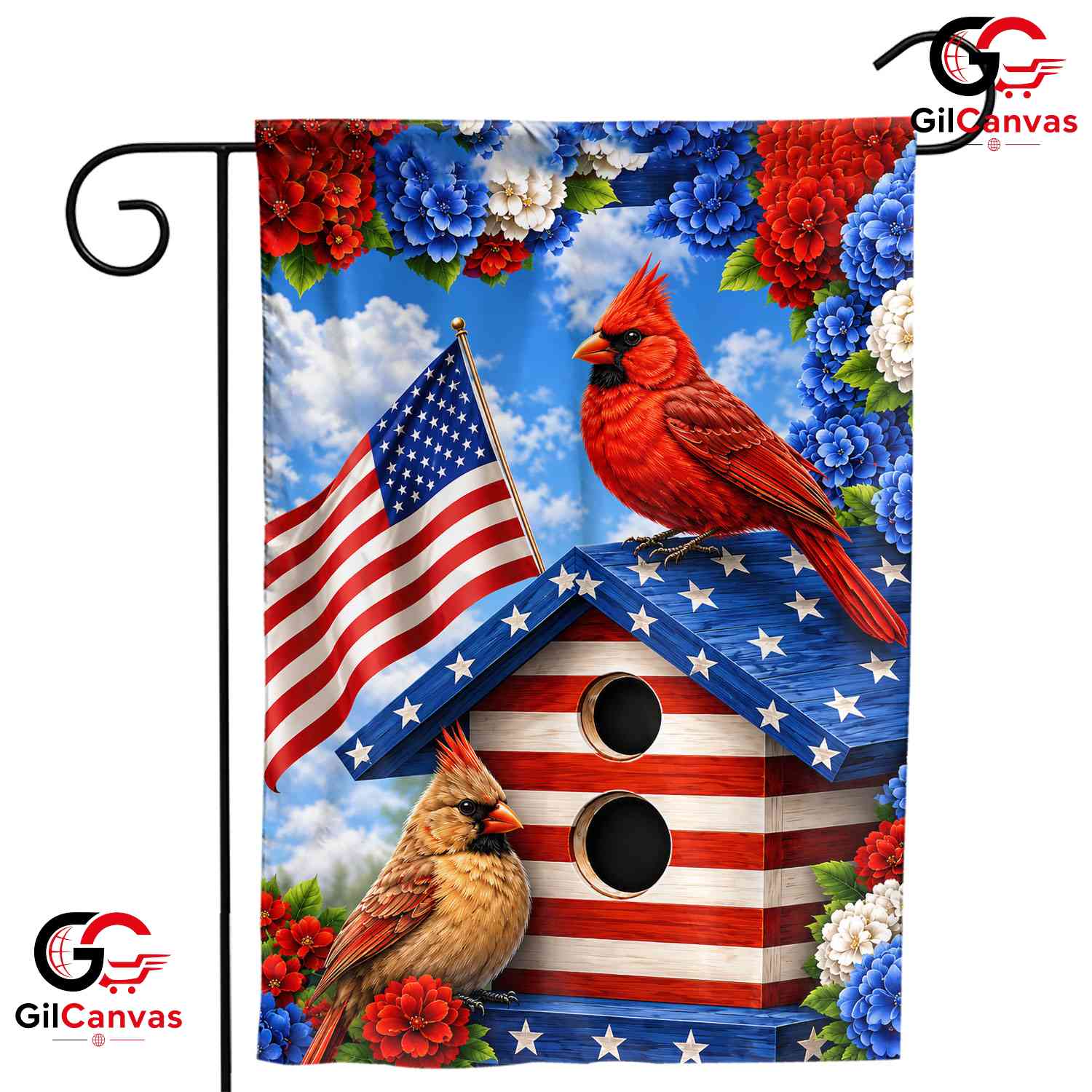 Patriotic Birdhouse 250th Garden Flag Cardinal Birds American Summer Yard Sign