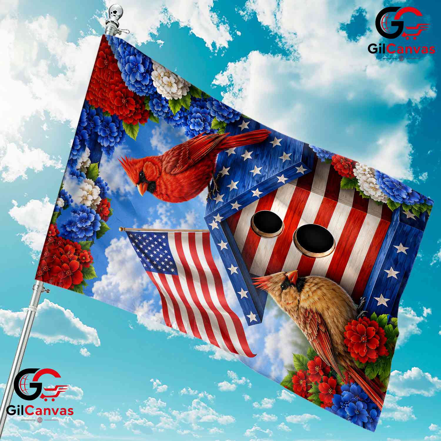 Patriotic Birdhouse 250th Garden Flag Cardinal Birds American Summer Yard Sign