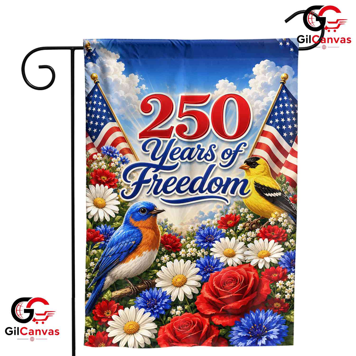 Patriotic Bluebird 250th Garden Flag Floral Semiquincentennial Yard Decor Sign