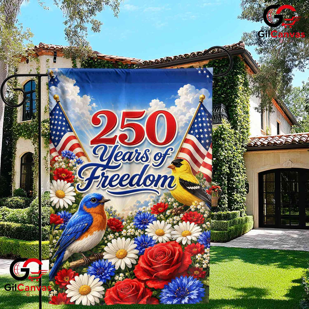 Patriotic Bluebird 250th Garden Flag Floral Semiquincentennial Yard Decor Sign