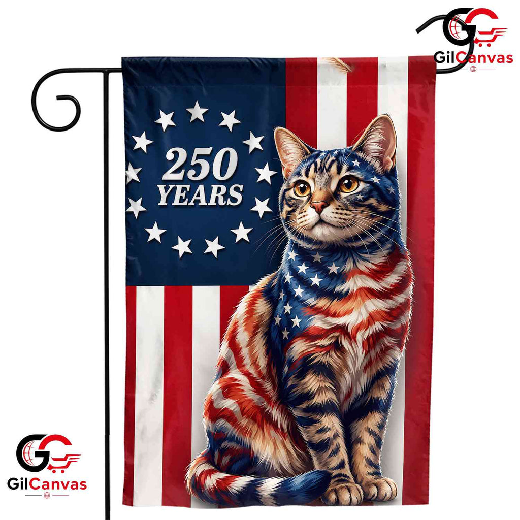 Patriotic Cat 250 Years Garden Flag American Flag Pet Lover Outdoor Yard Banner