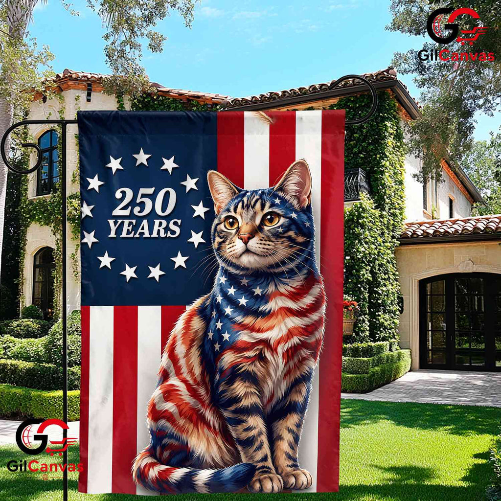 Patriotic Cat 250 Years Garden Flag American Flag Pet Lover Outdoor Yard Banner
