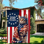 Patriotic Cat 250 Years Garden Flag American Flag Pet Lover Outdoor Yard Banner