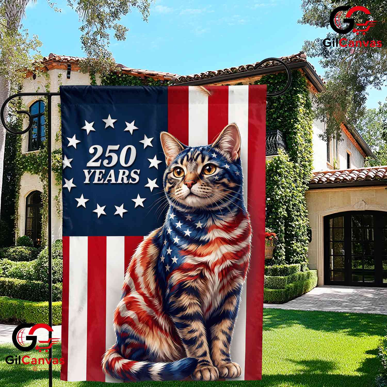 Patriotic Cat 250 Years Garden Flag American Flag Pet Lover Outdoor Yard Banner