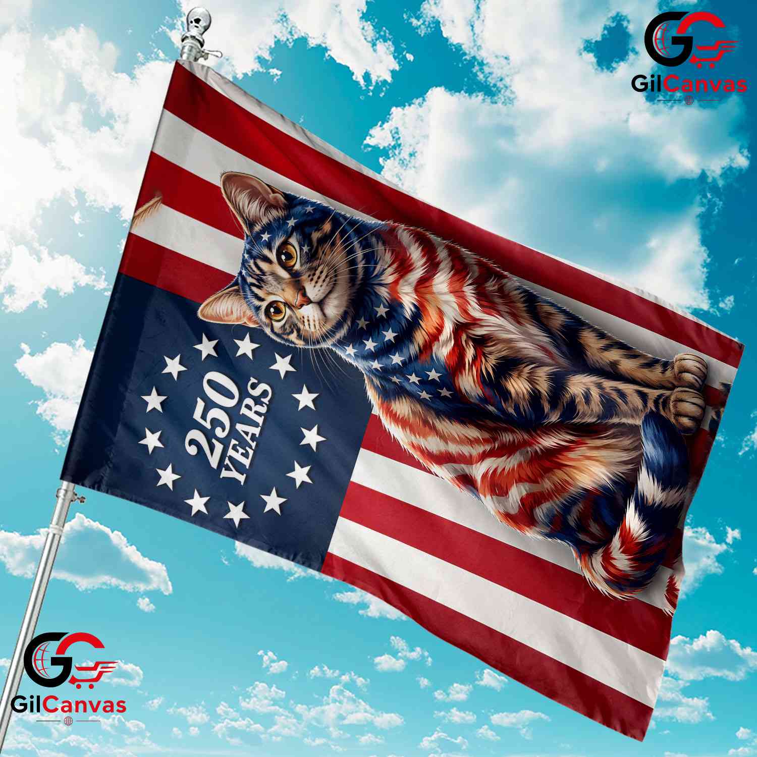 Patriotic Cat 250 Years Garden Flag American Flag Pet Lover Outdoor Yard Banner