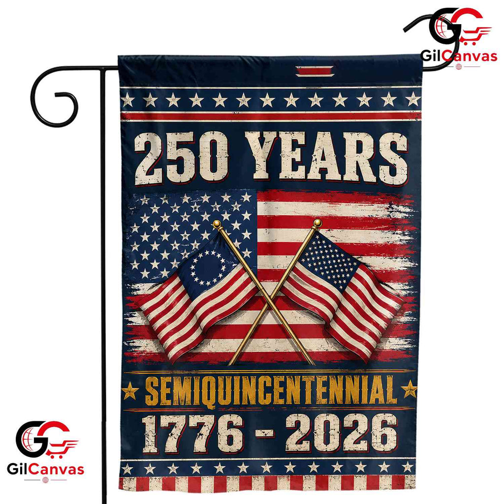 Patriotic Crossed Flags 250th Garden Flag Semiquincentennial Yard Decor Banner