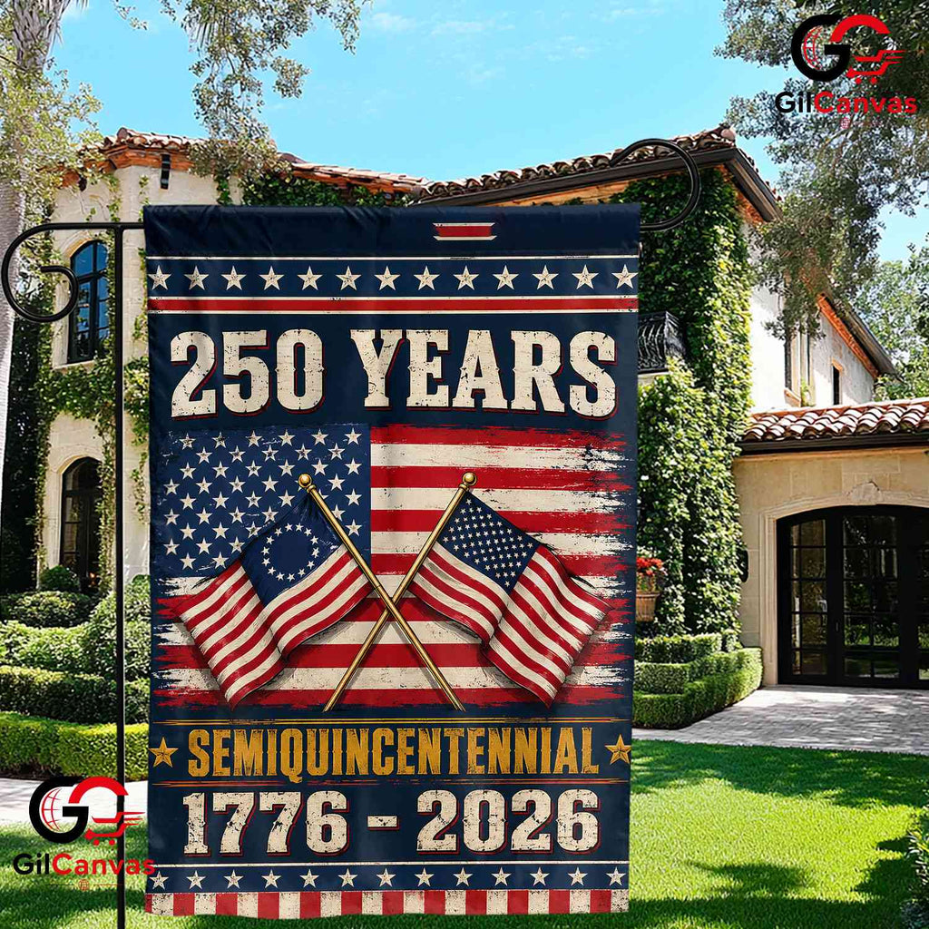 Patriotic Crossed Flags 250th Garden Flag Semiquincentennial Yard Decor Banner
