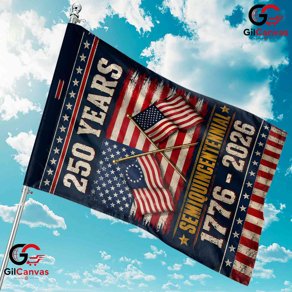 Patriotic Crossed Flags 250th Garden Flag Semiquincentennial Yard Decor Banner