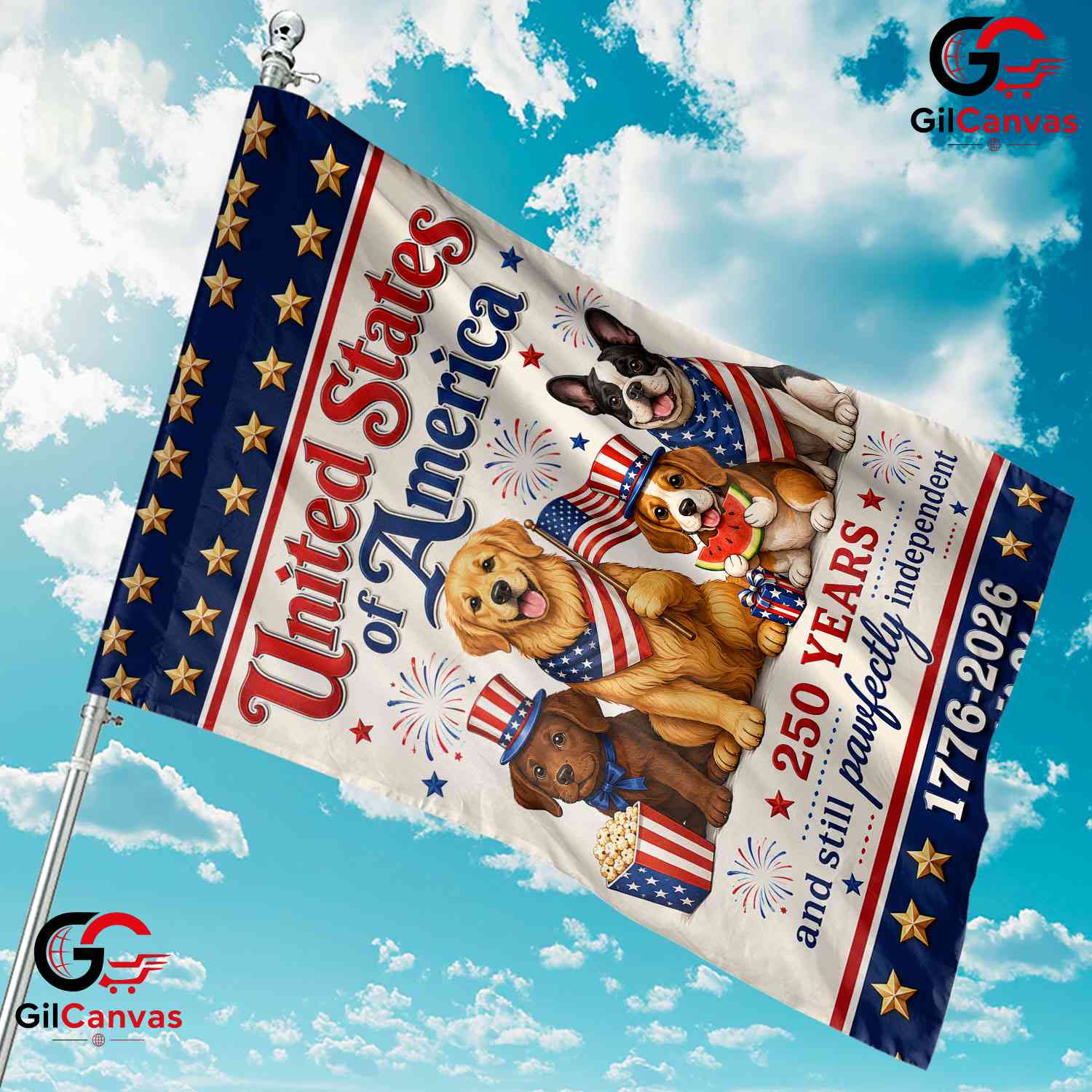 Patriotic Dogs 250th Anniversary Garden Flag Pet Lover Yard Banner 1776-2026