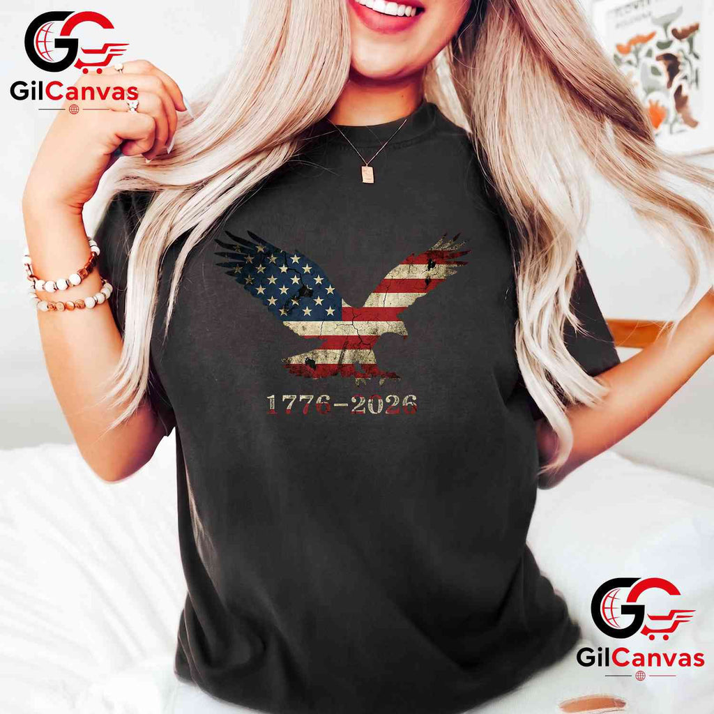 Patriotic Eagle American Flag Design 250 Years Anniversary Unisex Freedom Graphic T-Shirt