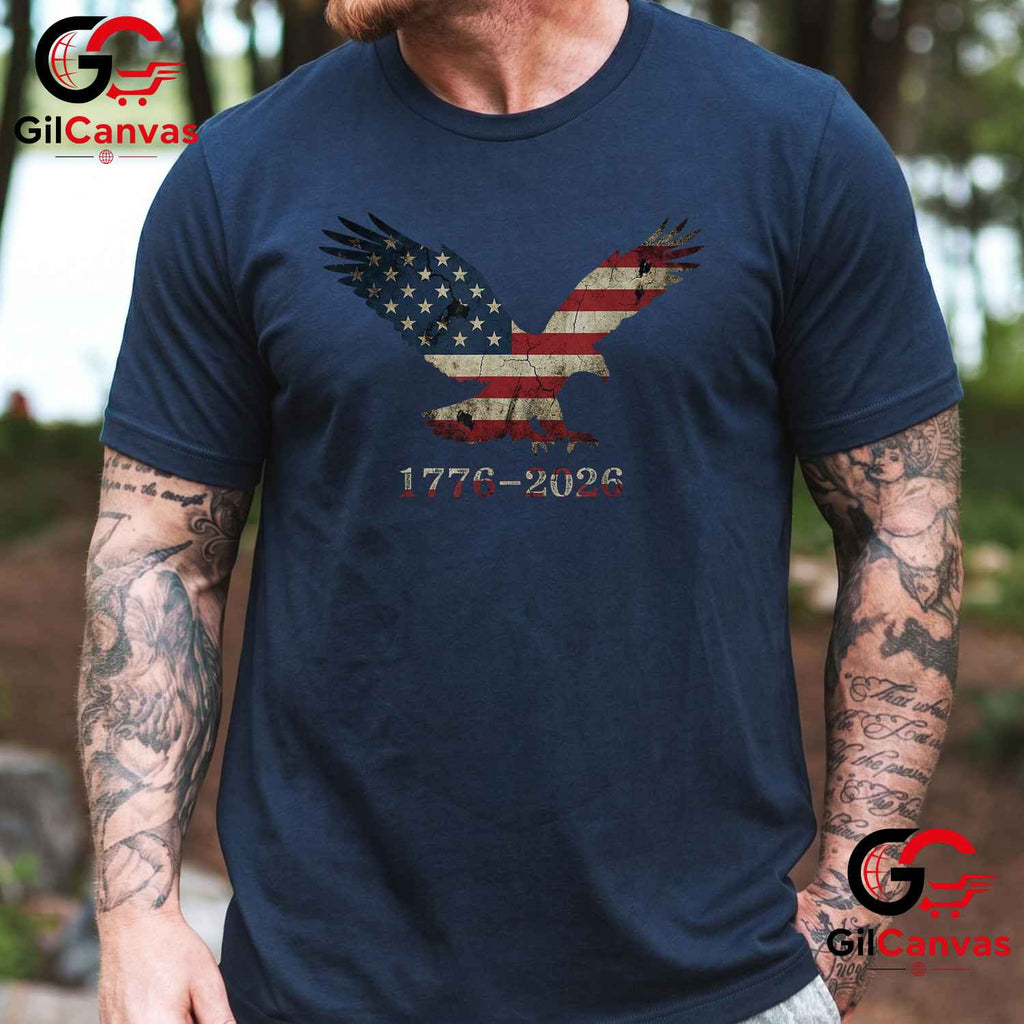 Patriotic Eagle American Flag Design 250 Years Anniversary Unisex Freedom Graphic T-Shirt