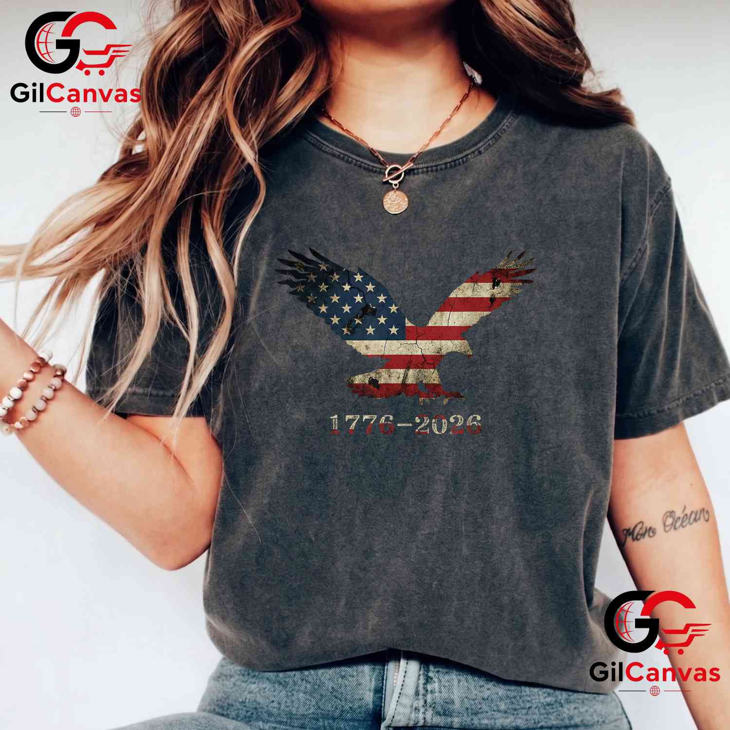 Patriotic Eagle American Flag Design 250 Years Anniversary Unisex Freedom Graphic T-Shirt