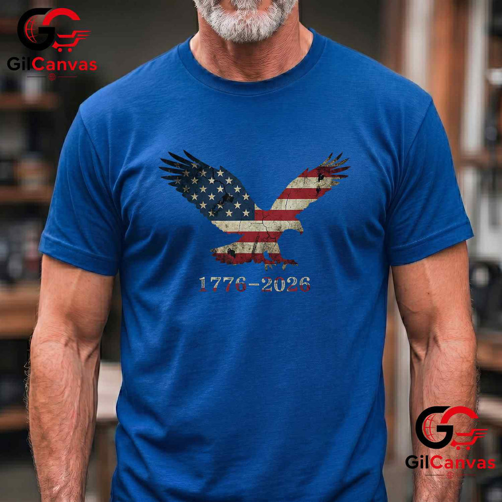 Patriotic Eagle American Flag Design 250 Years Anniversary Unisex Freedom Graphic T-Shirt
