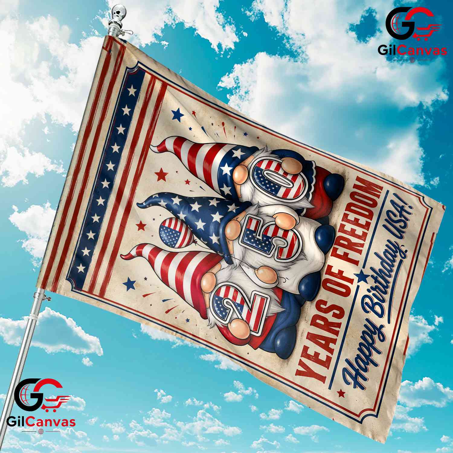 Patriotic Gnomes 250th Garden Flag Happy Birthday USA 1776-2026 Yard Banner