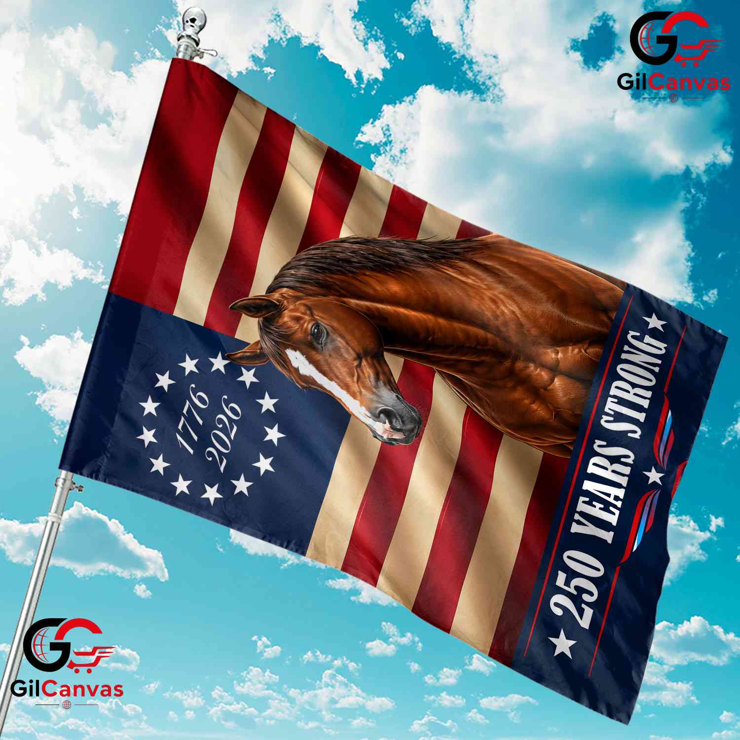 Patriotic Horse 250th Anniversary Garden Flag 1776-2026 Yard Decor Banner Sign