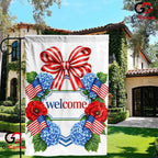 Patriotic Welcome Garden Flag Red White Blue Floral Summer Outdoor Yard Decor
