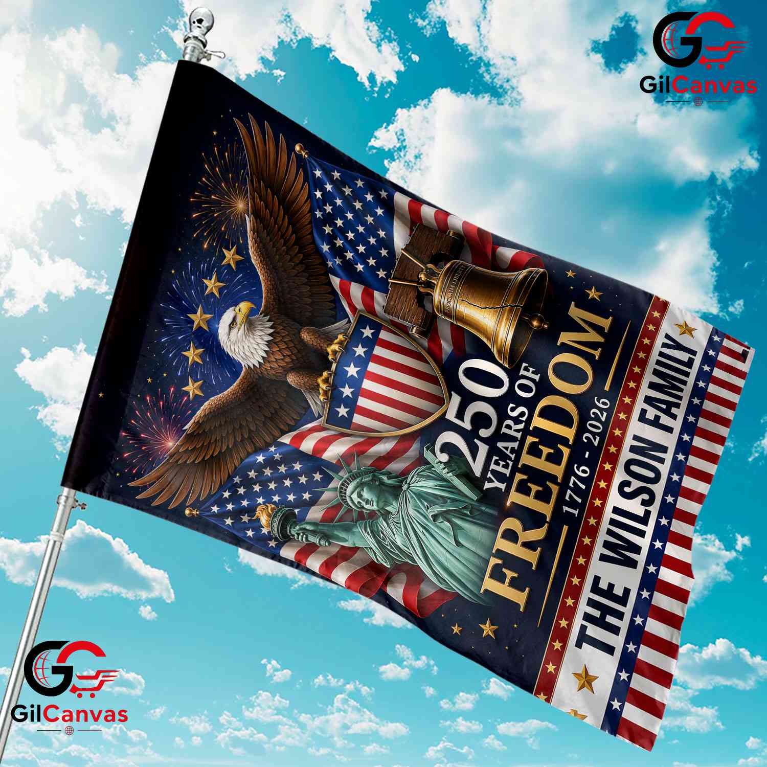 Personalized 250 Years of Freedom Custom Name Patriotic Yard Banner Garden Flag