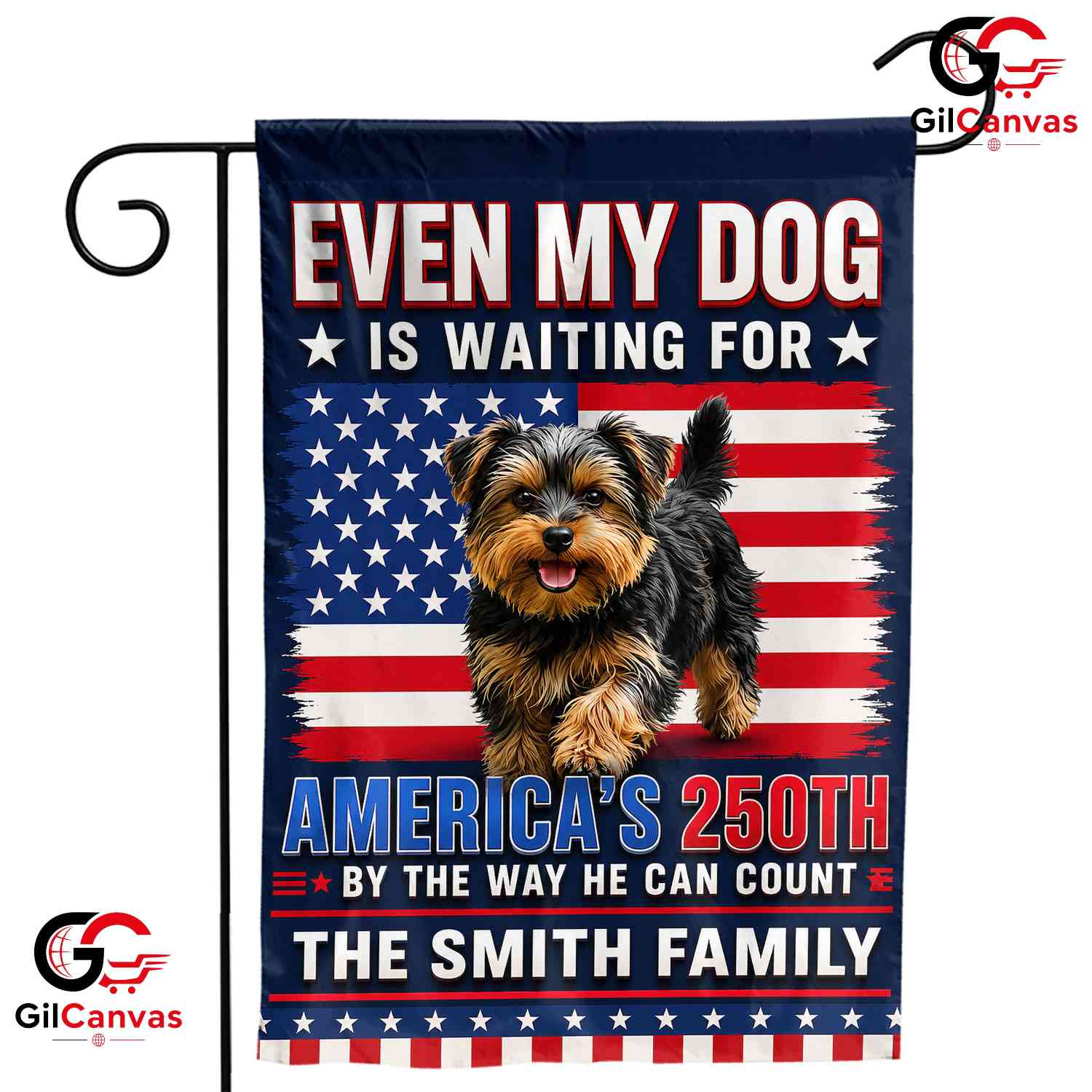 Personalized 250th Dog Custom Family Name Patriotic Yard Banner Garden Flag