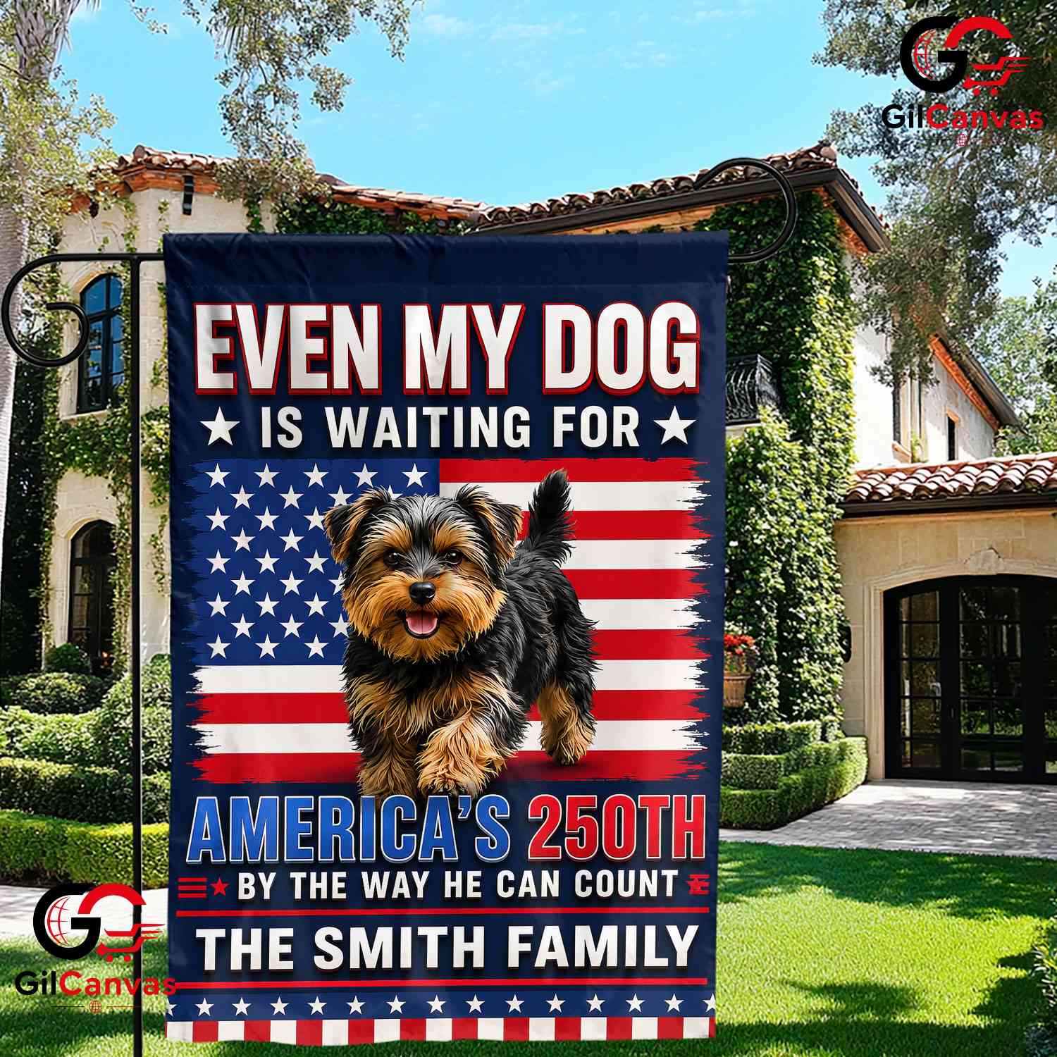 Personalized 250th Dog Custom Family Name Patriotic Yard Banner Garden Flag