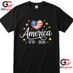 Pretty Flag Heart 1776-2026 July 4th 250th Birthday Unisex Independence Graphic T-Shirt