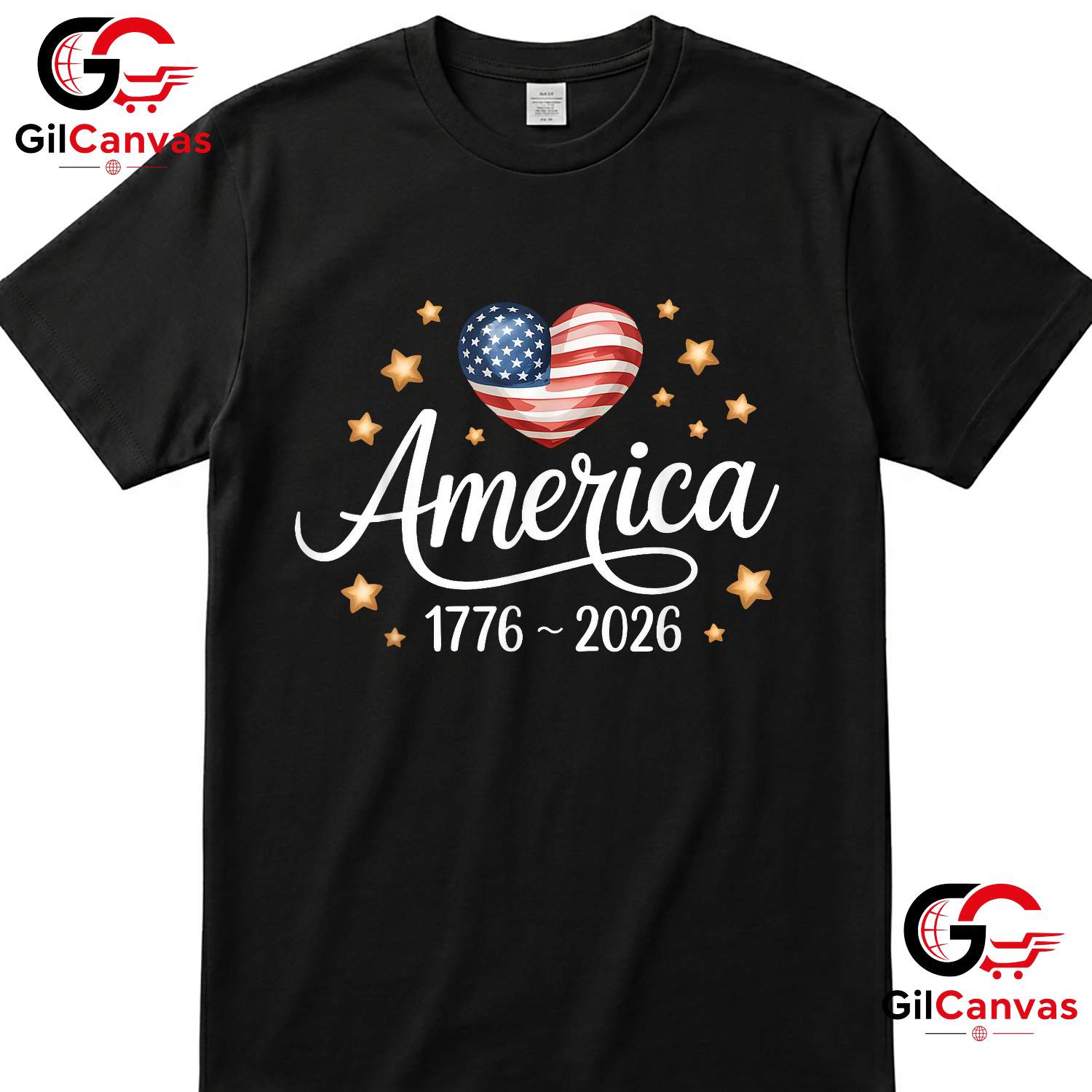 Pretty Flag Heart 1776-2026 July 4th 250th Birthday Unisex Independence Graphic T-Shirt