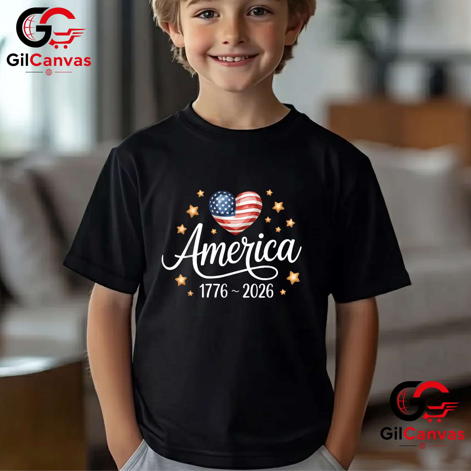 Pretty Flag Heart 1776-2026 July 4th 250th Birthday Unisex Independence Graphic T-Shirt