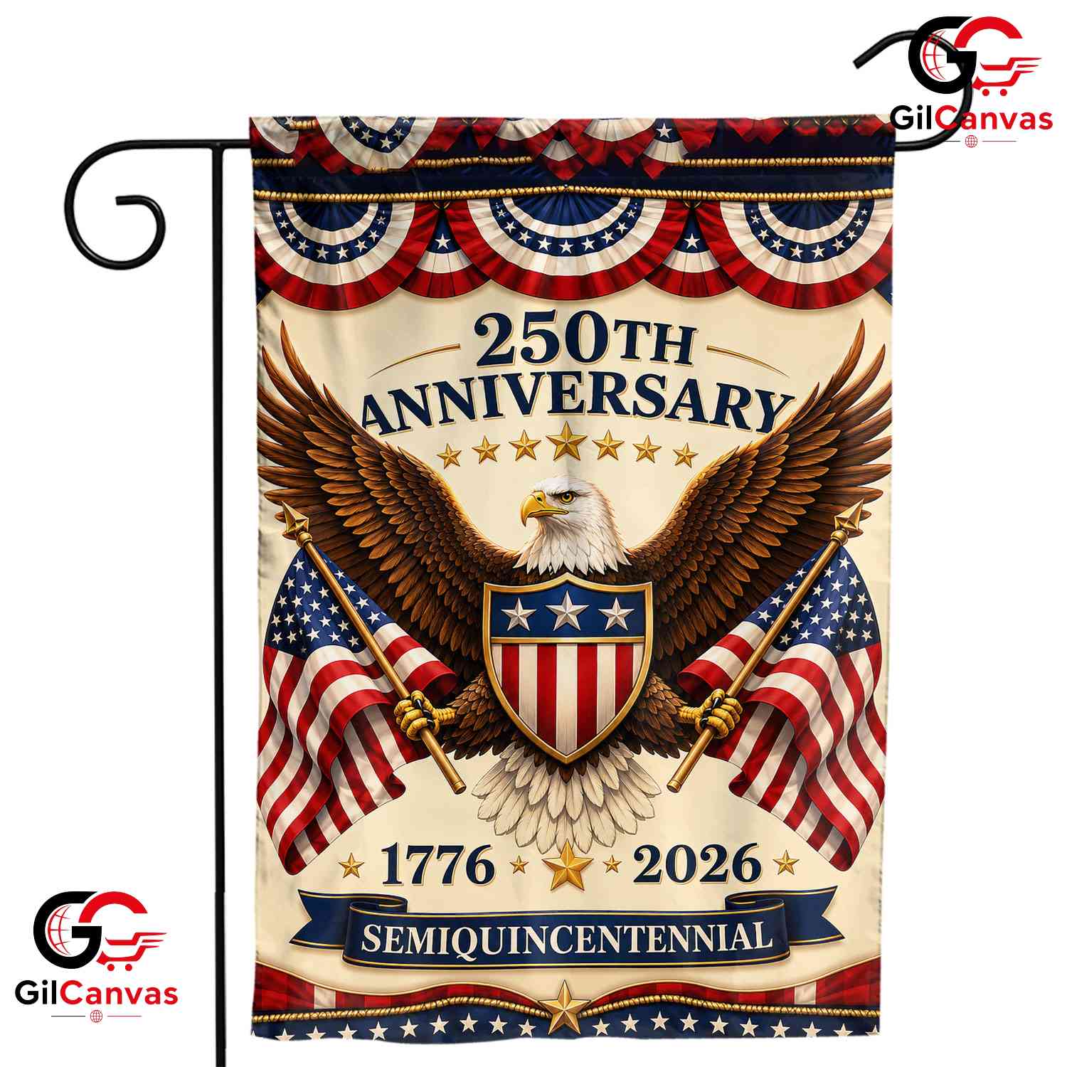 Semiquincentennial 250th Garden Flag Vintage 1776-2026 Eagle Yard Decor Banner