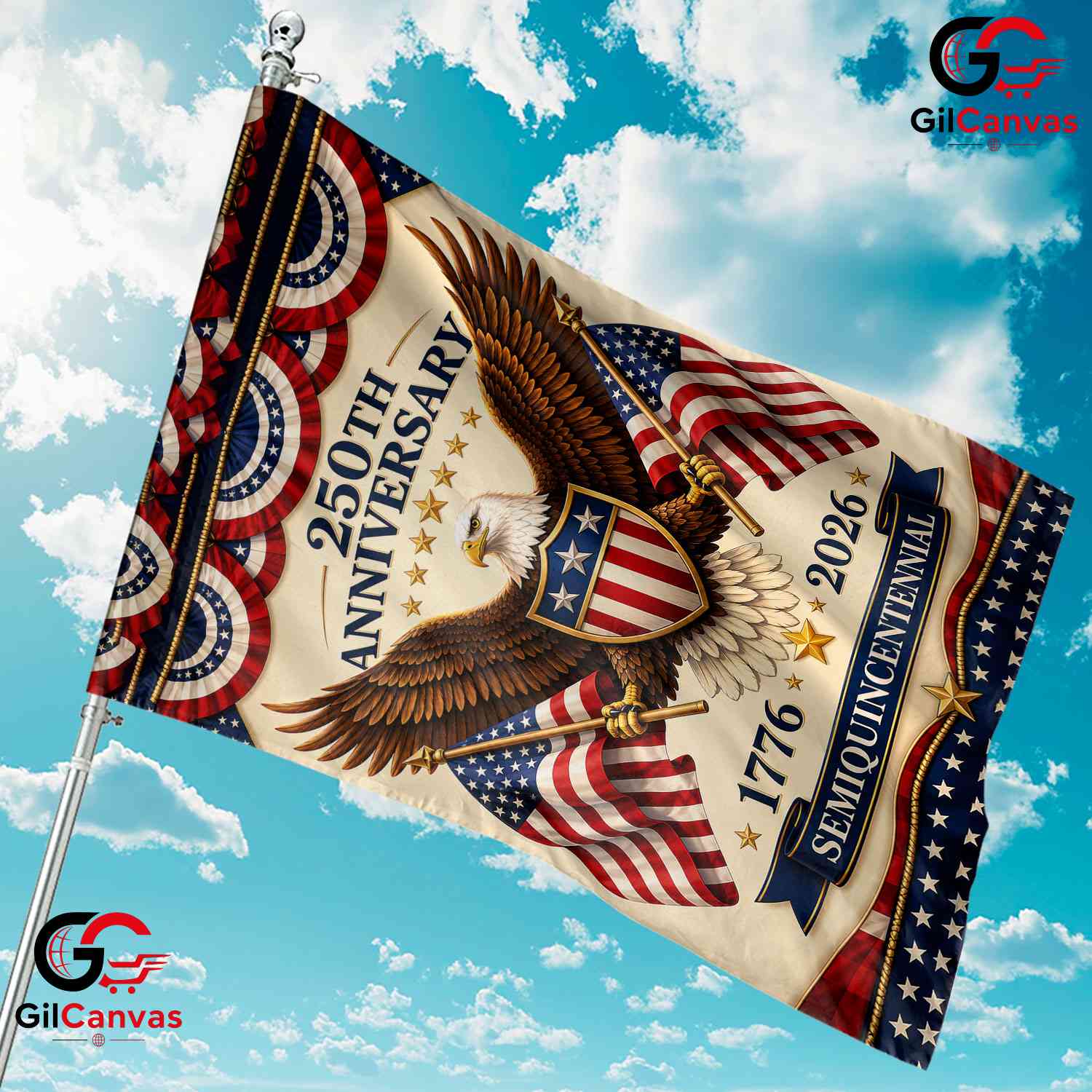 Semiquincentennial 250th Garden Flag Vintage 1776-2026 Eagle Yard Decor Banner