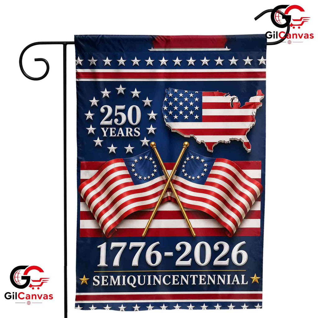 Semiquincentennial USA Map 250 Years Crossed Flags Yard Banner Garden Flag