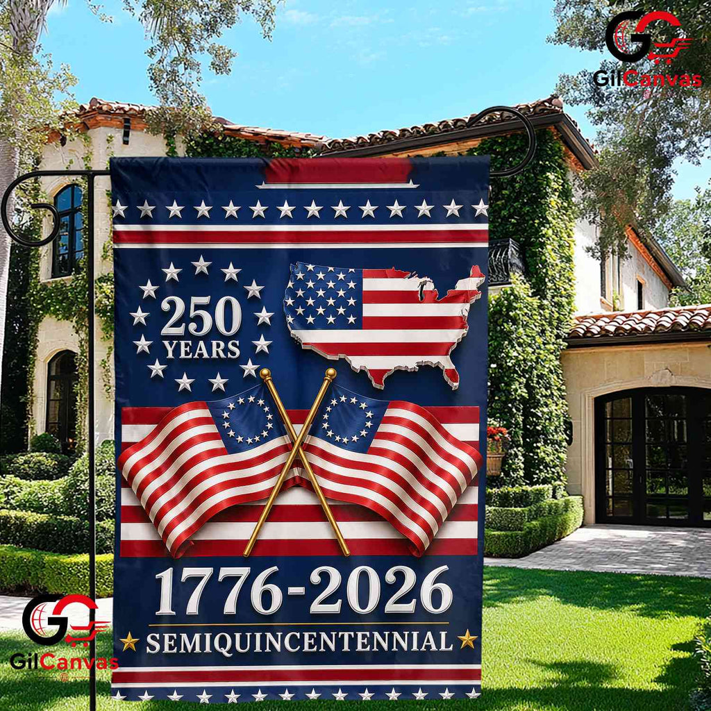 Semiquincentennial USA Map 250 Years Crossed Flags Yard Banner Garden Flag