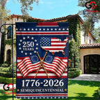 Semiquincentennial USA Map 250 Years Crossed Flags Yard Banner Garden Flag