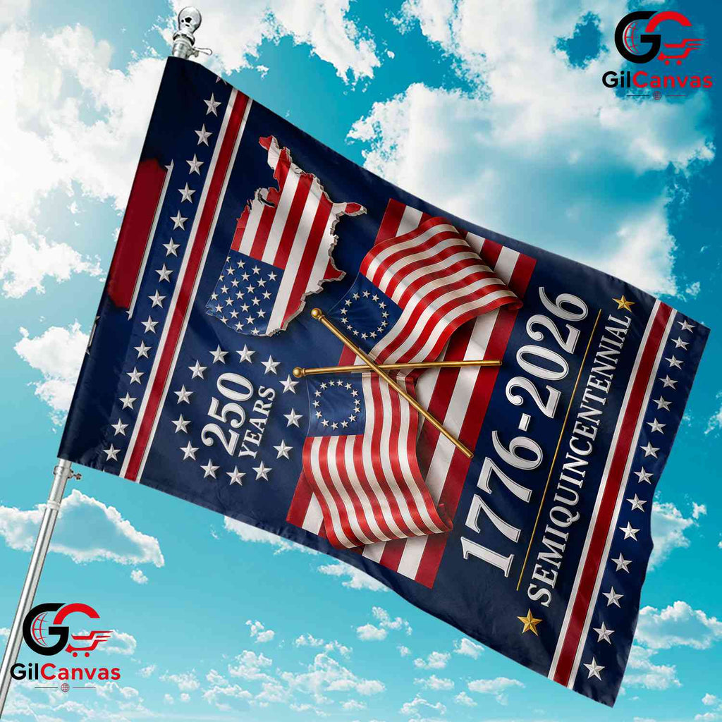 Semiquincentennial USA Map 250 Years Crossed Flags Yard Banner Garden Flag