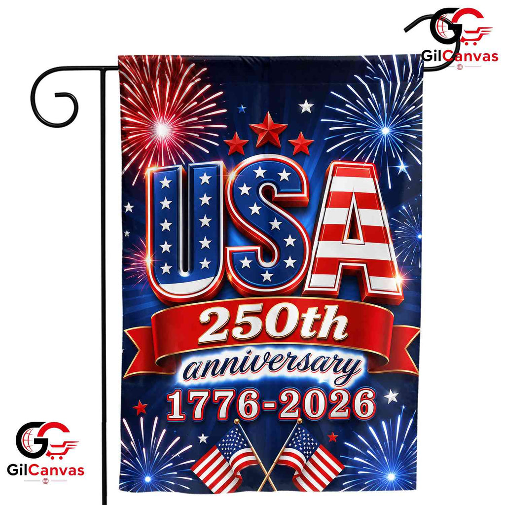 USA 250th Anniversary House Fireworks July 4th Decor 1776-2026 Garden Flag