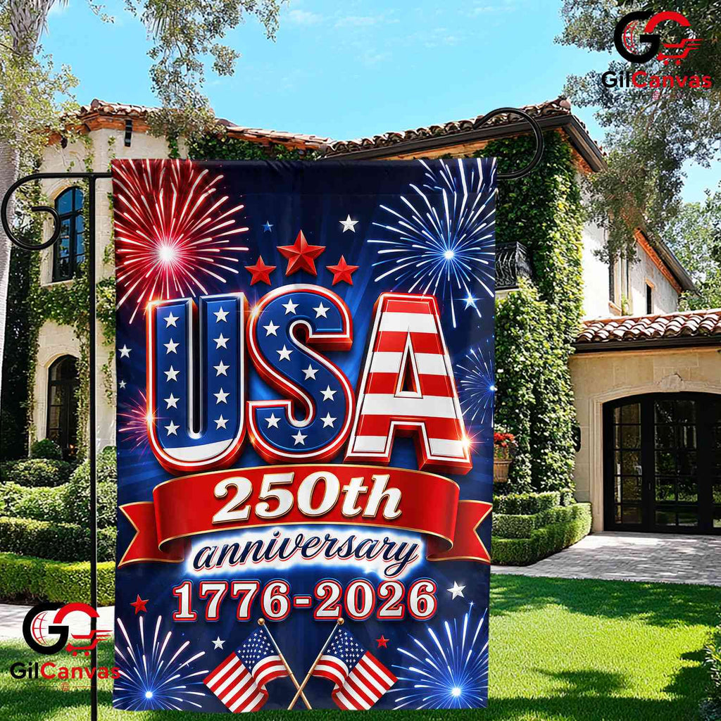USA 250th Anniversary House Fireworks July 4th Decor 1776-2026 Garden Flag