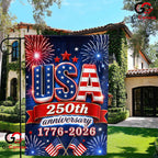 USA 250th Anniversary House Fireworks July 4th Decor 1776-2026 Garden Flag