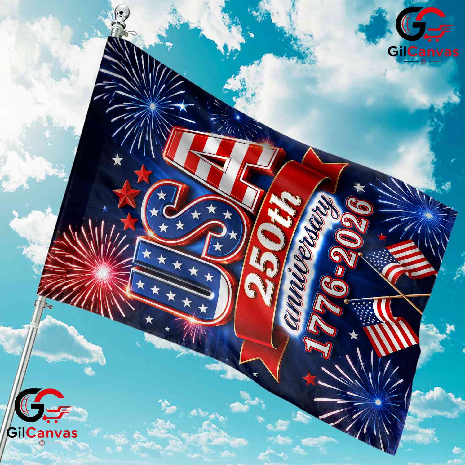 USA 250th Anniversary House Fireworks July 4th Decor 1776-2026 Garden Flag