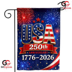 USA 250th Anniversary House Garden Flag Blue Independence Day Fireworks Banner