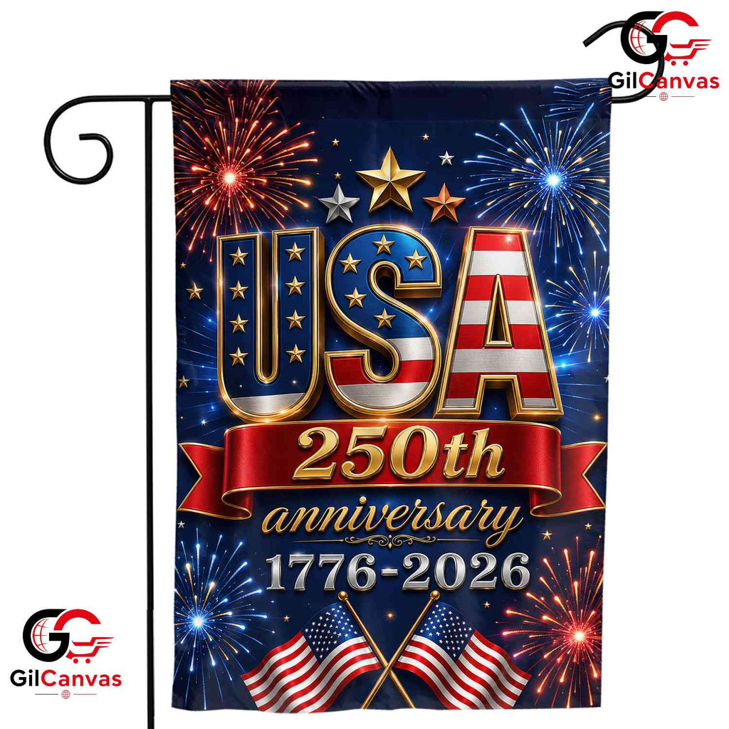 USA 250th Anniversary House Garden Flag July 4th Fireworks Semiquincentennial