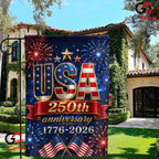 USA 250th Anniversary House Garden Flag July 4th Fireworks Semiquincentennial