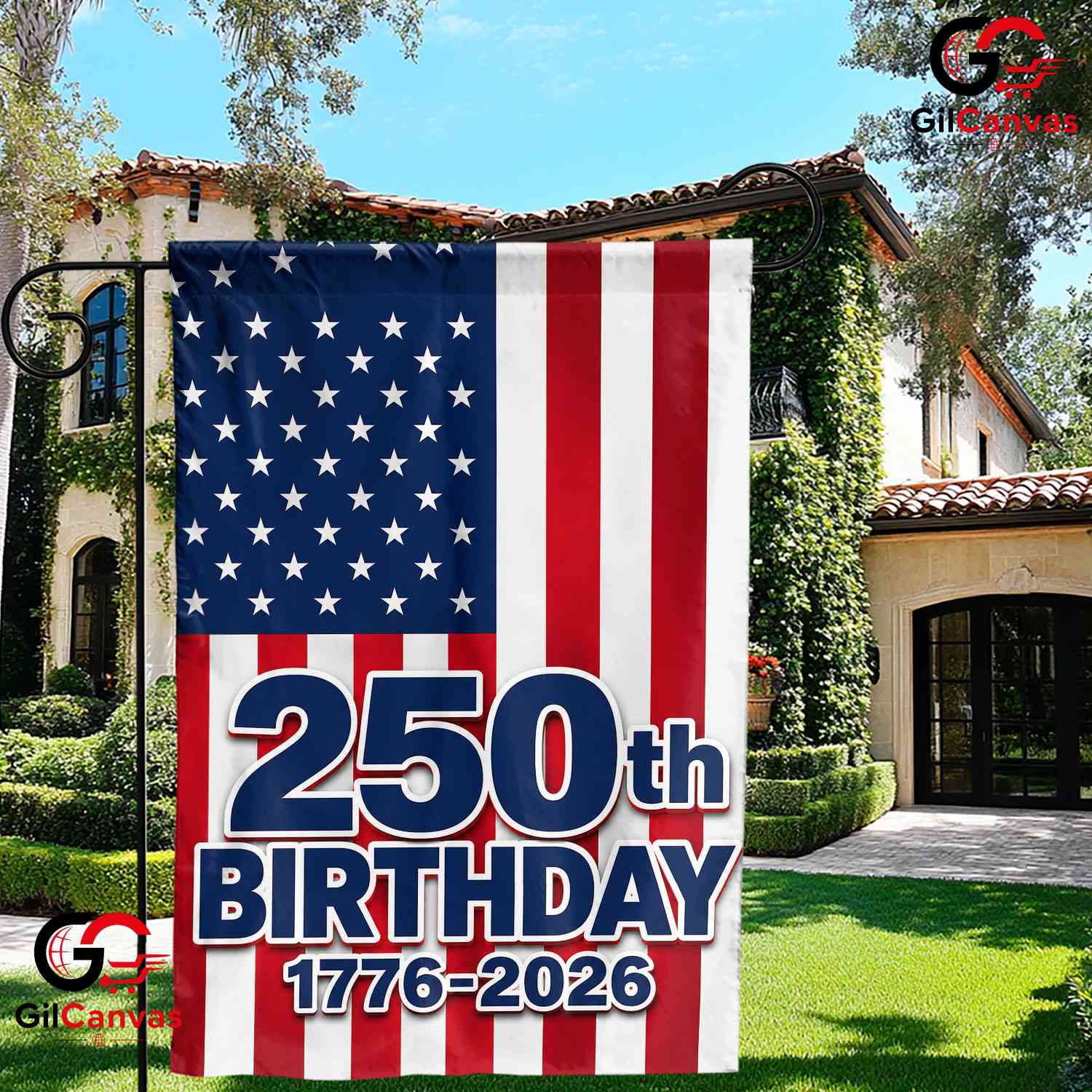 USA 250th Birthday Garden Flag American Semiquincentennial Yard Decor Banner