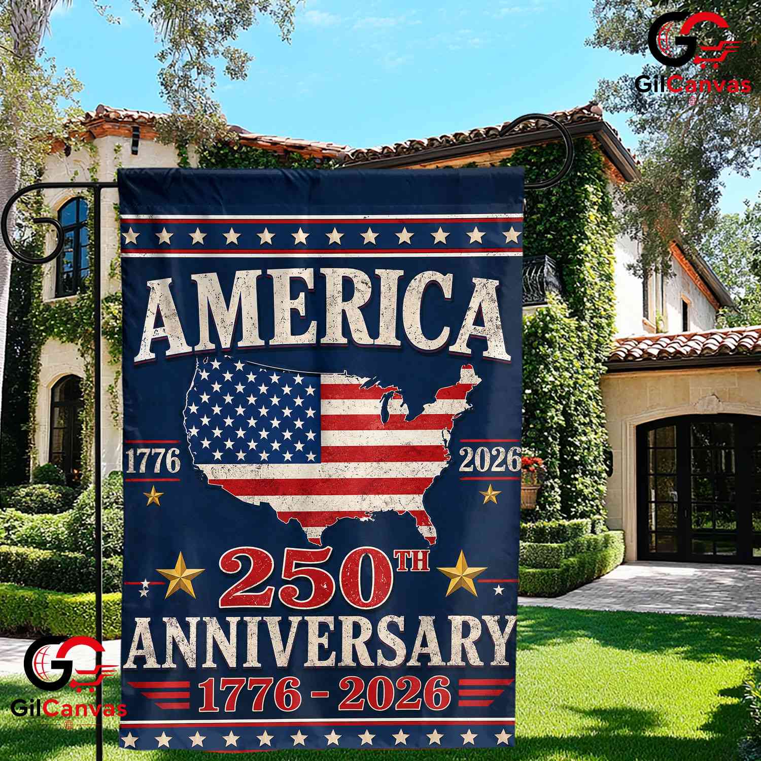 USA Map 250th Anniversary Garden Flag American Semiquincentennial Sign Banner