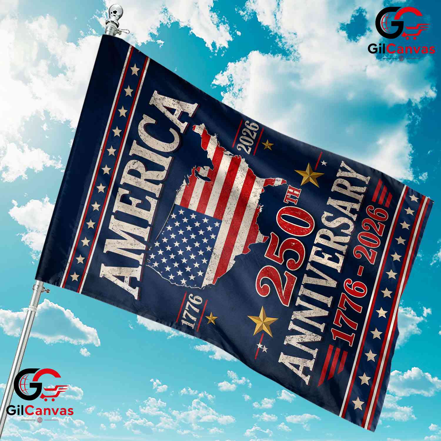 USA Map 250th Anniversary Garden Flag American Semiquincentennial Sign Banner