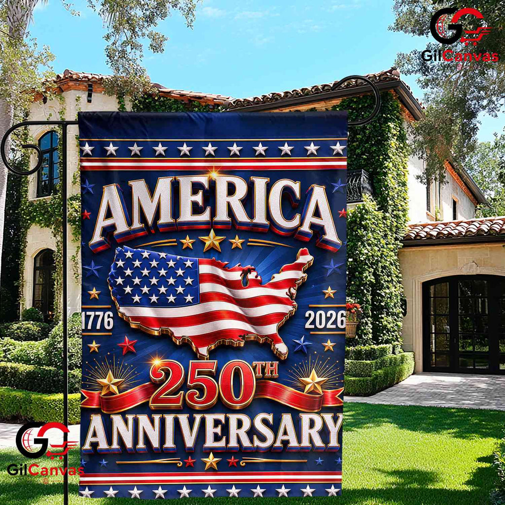 USA Map 250th Anniversary Garden Flag American Semiquincentennial Yard Decor