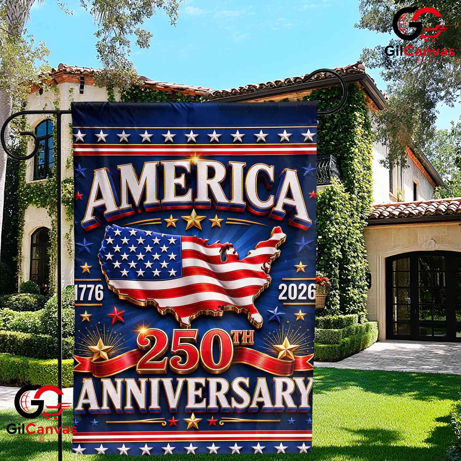 USA Map 250th Anniversary Garden Flag American Semiquincentennial Yard Decor