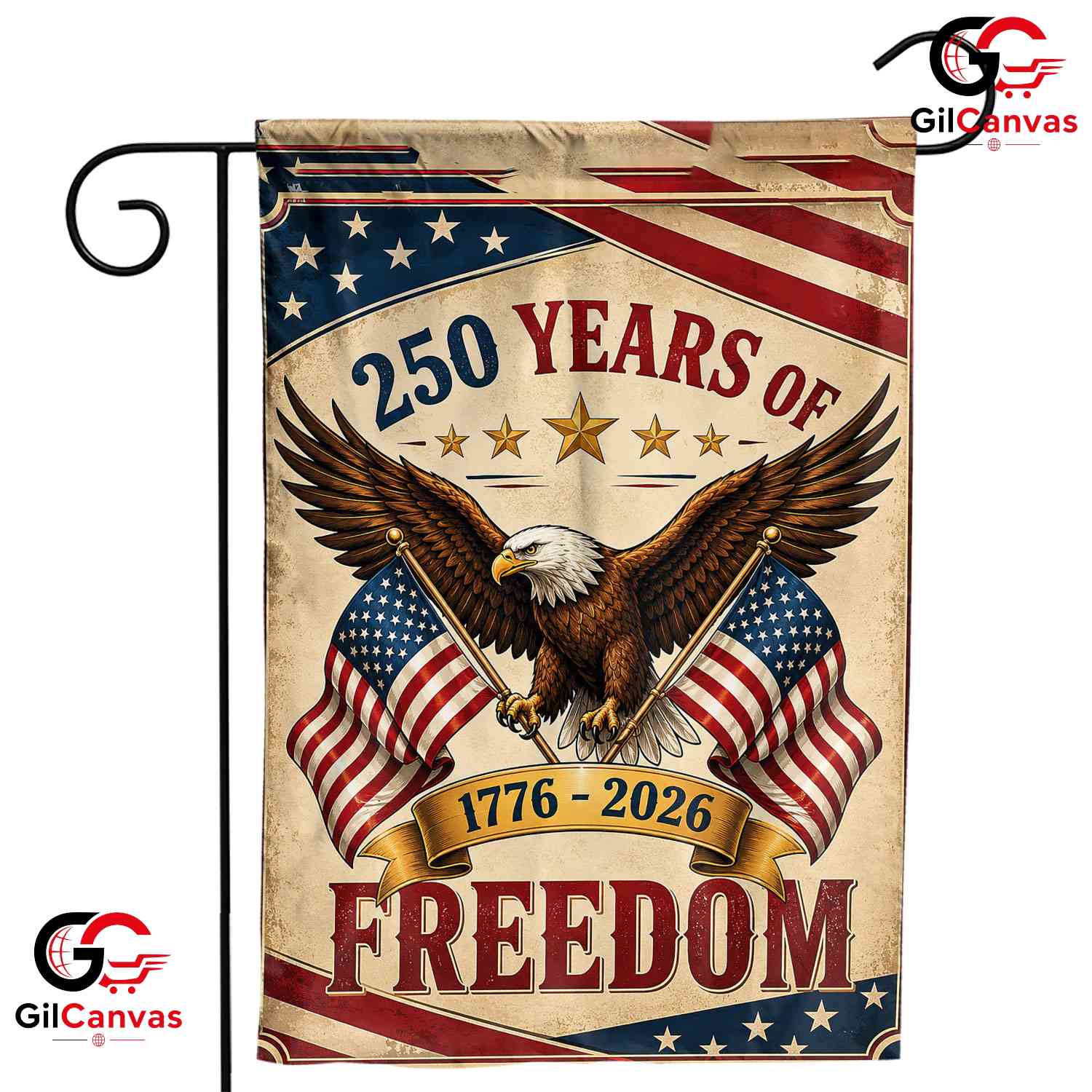 Vintage 250 Years Of Freedom House Garden Flag Patriotic Eagle 1776-2026 Banner