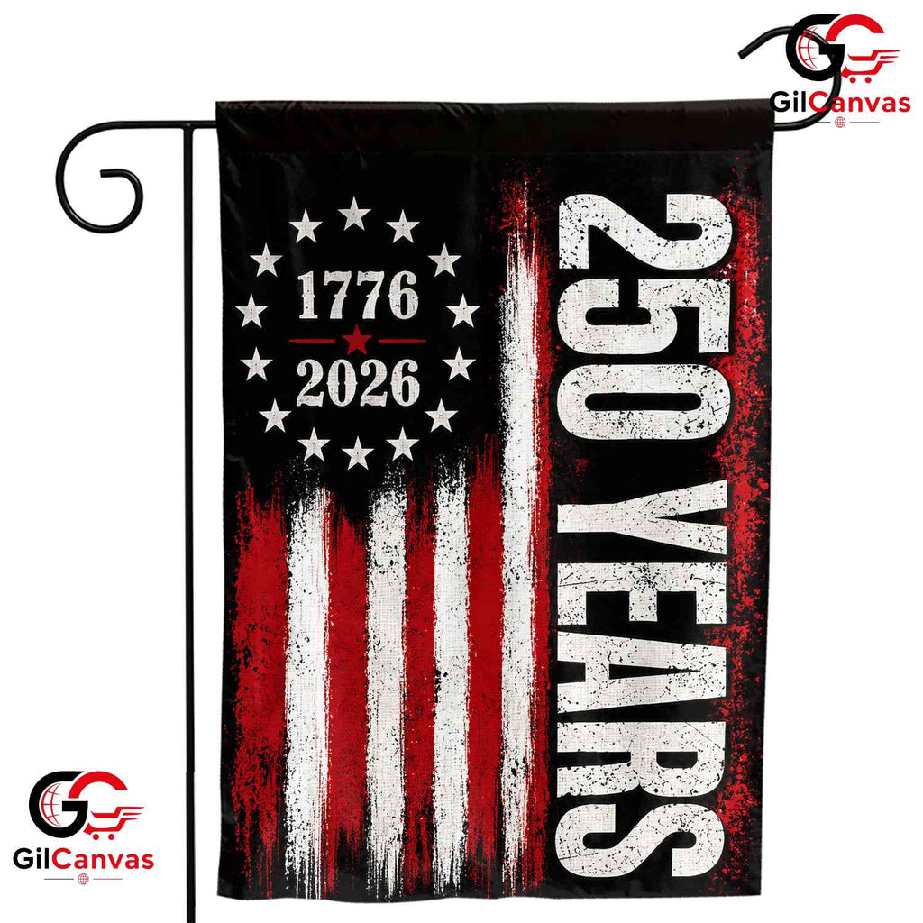 Vintage 250 Years Vertical Stripe 1776-2026 Rustic American Banner Garden Flag