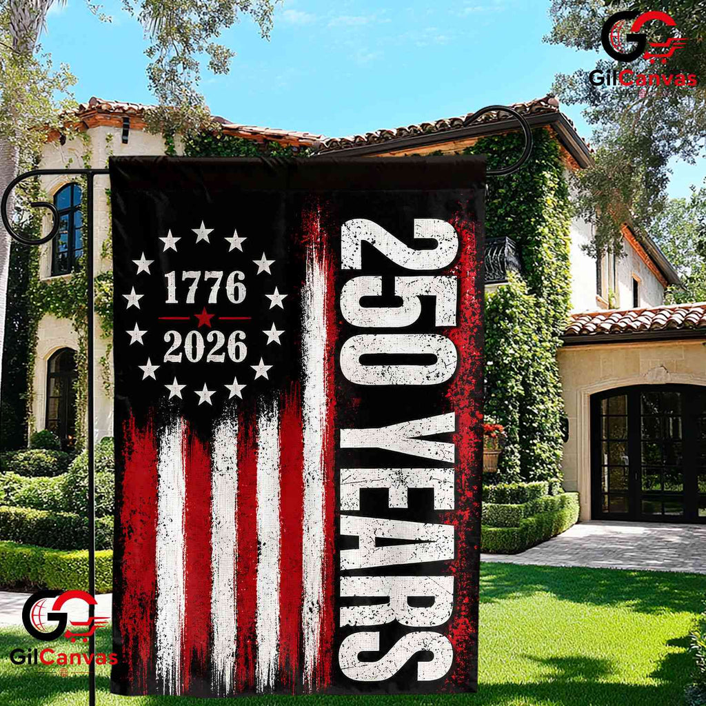 Vintage 250 Years Vertical Stripe 1776-2026 Rustic American Banner Garden Flag